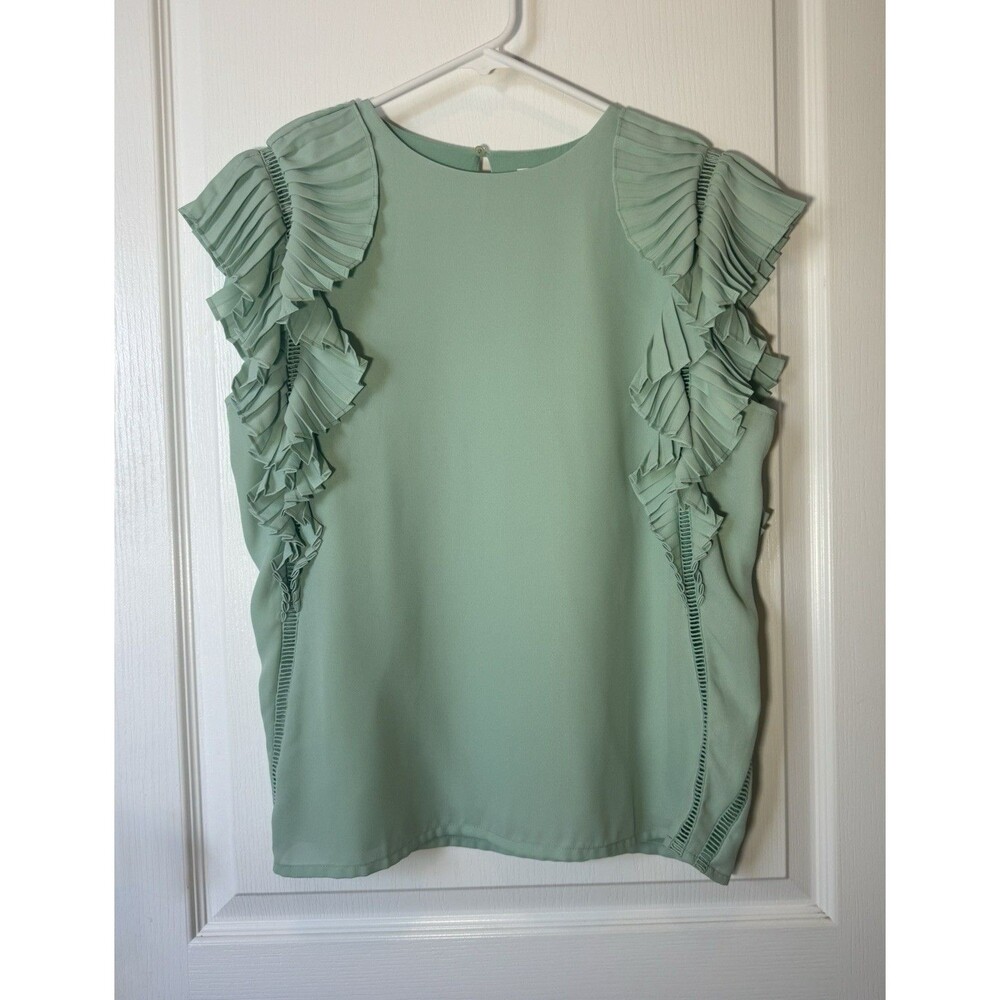 Maje Ruffle Crew Neck Top Blouse Top Size 2 Medium Sleeveless